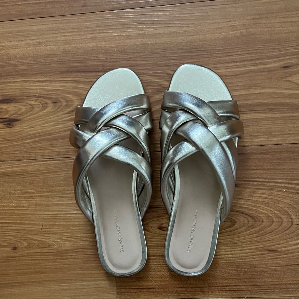 Stuart Weitzman Metallic Slide Sandals NWT